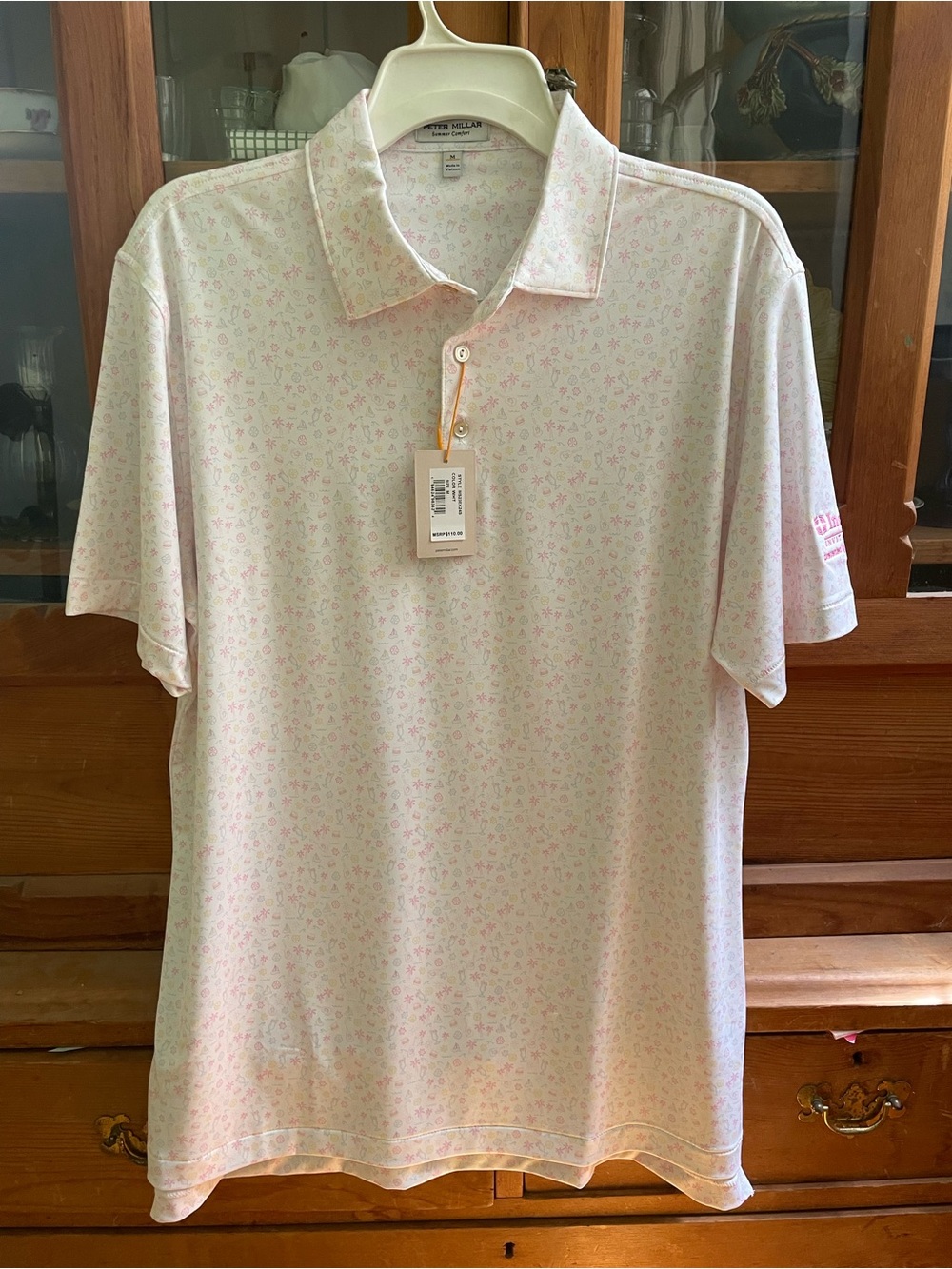 Peter Millar Men's Pink Patterned Polo Golf Shirt
